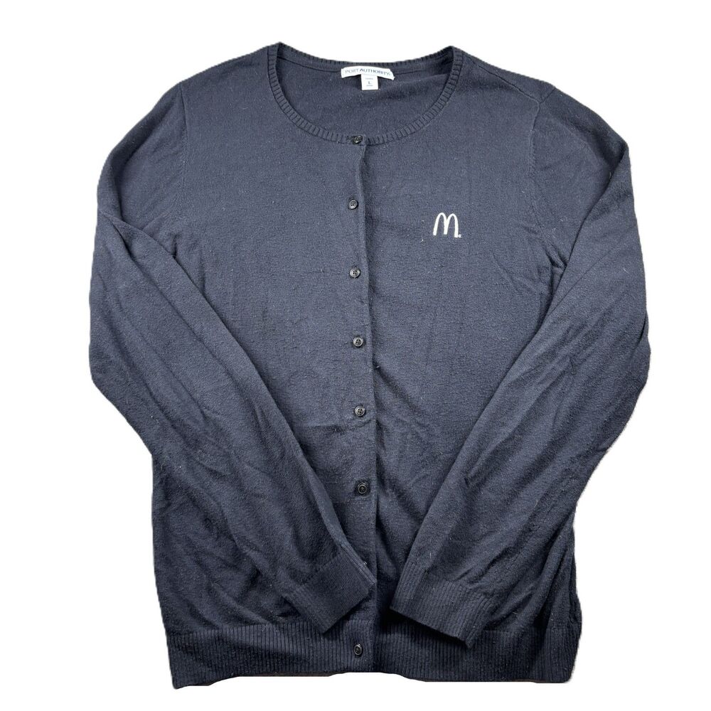 McDonald's Women Cardigan Sweater Employee Manager Button Front Black Large Q220